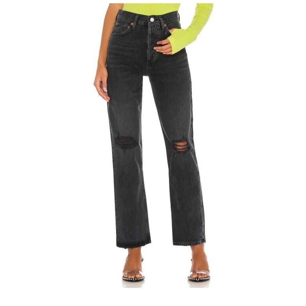 AGOLDE Sz 26 Distressed 90s Pinch Waist Straight Leg Howl Faded Black Jeans